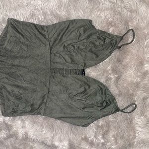 Faux suede olive bodysuit with low cut detail